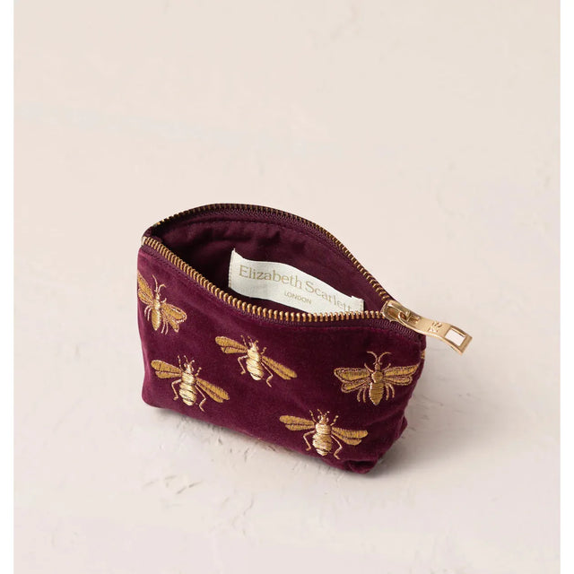 Honey Bee Plum Velvet Coin Purse