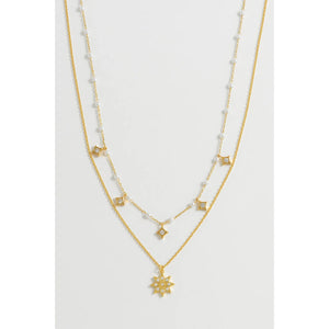 Pearl And Star Double Chain Gold Plated Necklace