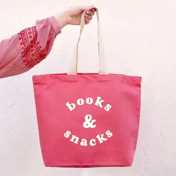 Bright Pink Books & Snacks Tote Bag