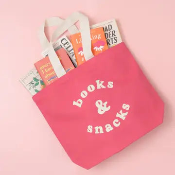 Bright Pink Books & Snacks Tote Bag