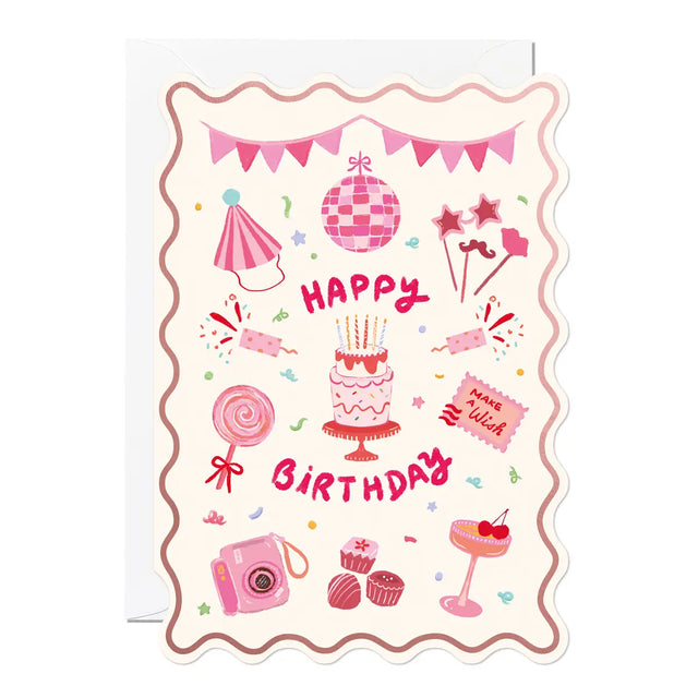 Pink Icons Birthday Card
