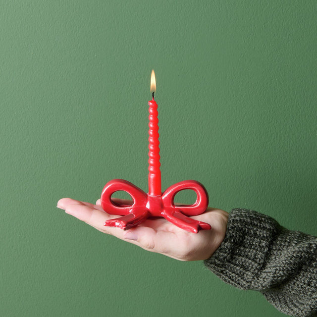Red Bow Ceramic Candle Holder
