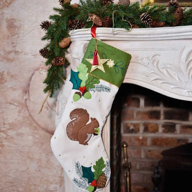 Squirrel Embroidered Stocking