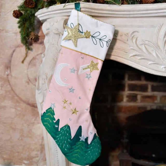 Pink Forest Embroidered Stocking