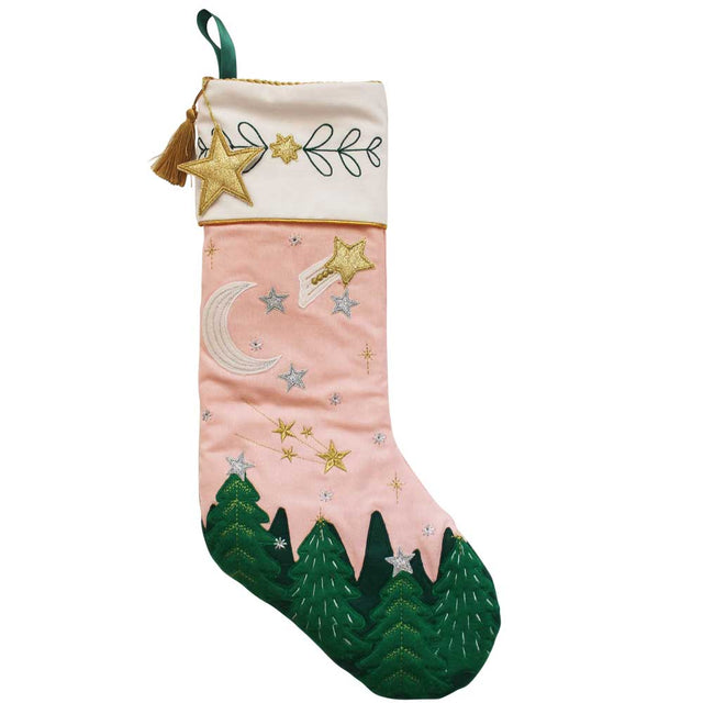 Pink Forest Embroidered Stocking
