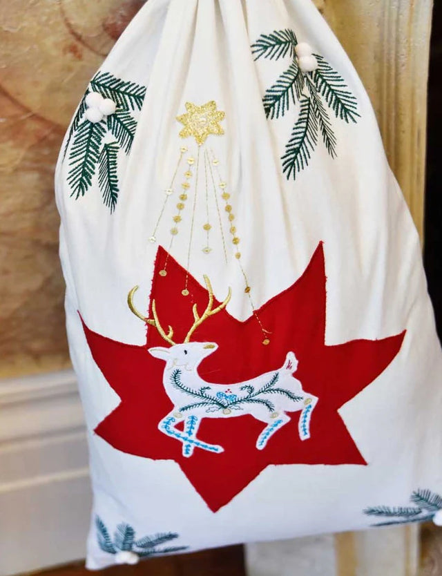 Reindeer Embroidered Sack