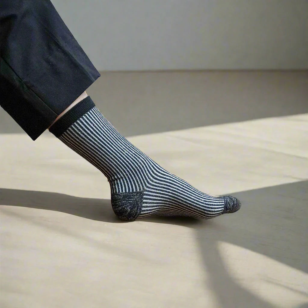 Glitter Stripe Socks: Black