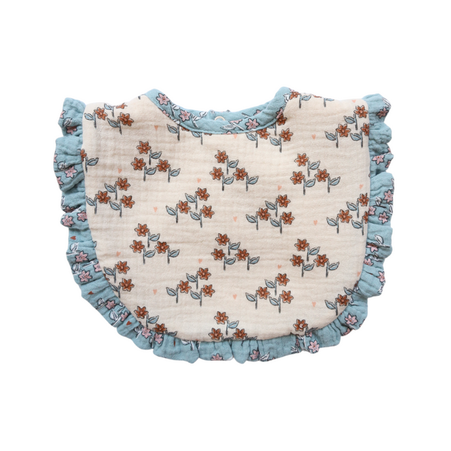 Blue Floral Ruffle Terry Cloth Bib
