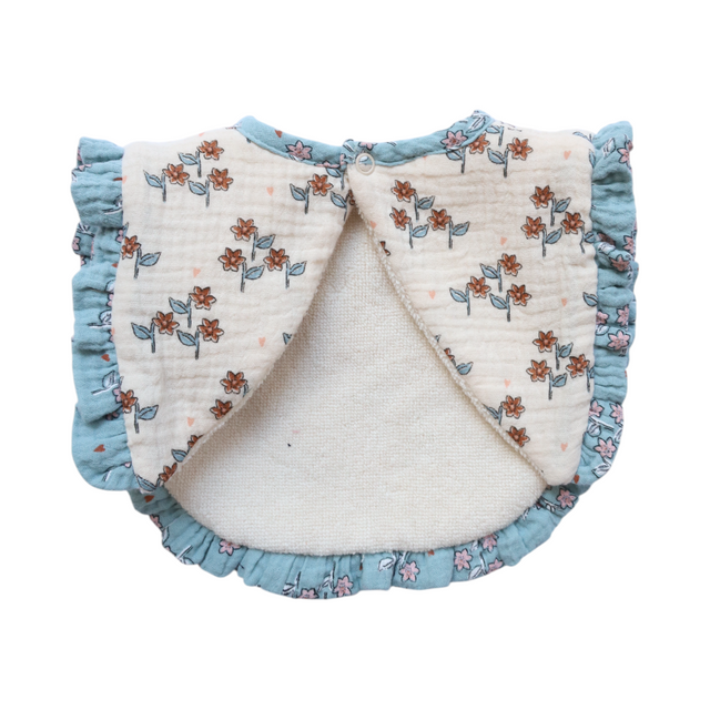 Blue Floral Ruffle Terry Cloth Bib