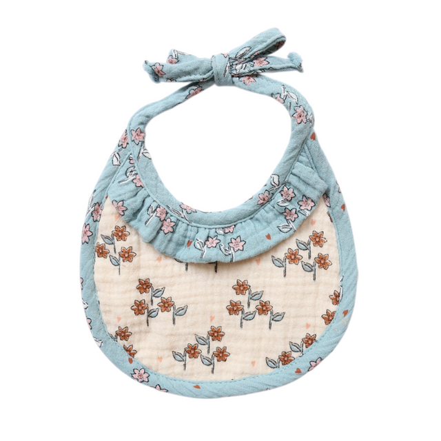Round Blue Floral Terry Cloth Bib