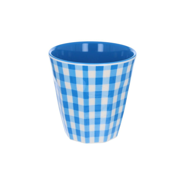 Large Blue Gingham Melamine Cup