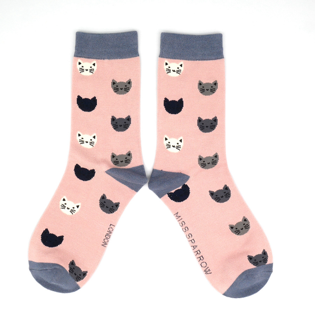 Kitty Face Dusky Pink Ladies Socks