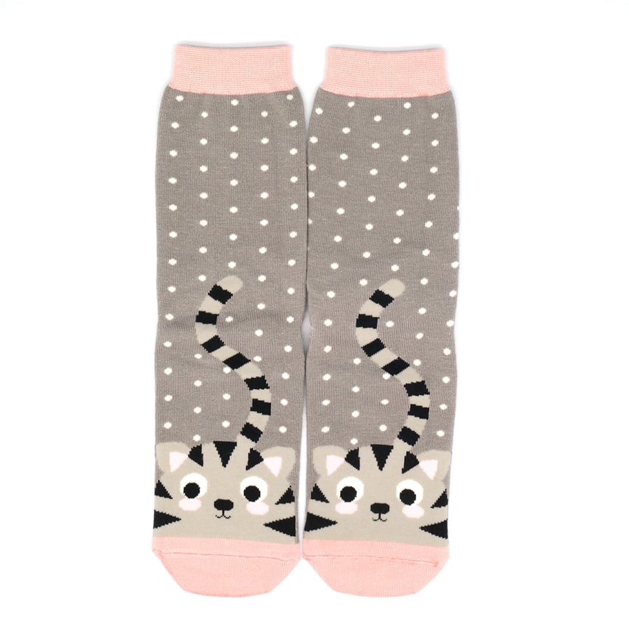 Kitty & Spots Grey Ladies Socks