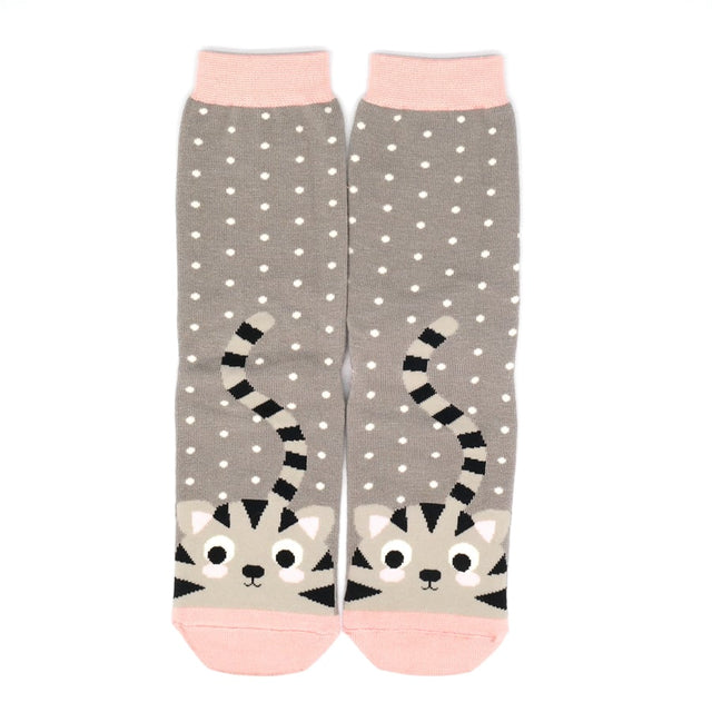 Kitty & Spots Grey Ladies Socks
