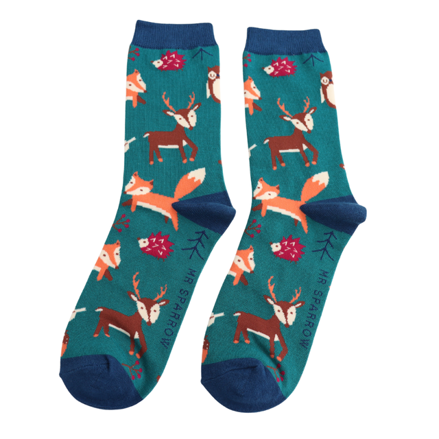 Woodland Animals Teal Men’s Socks
