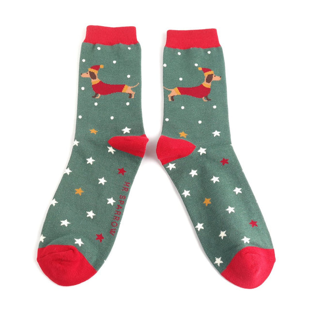 Festive Dogs Dark Green Men’s Socks