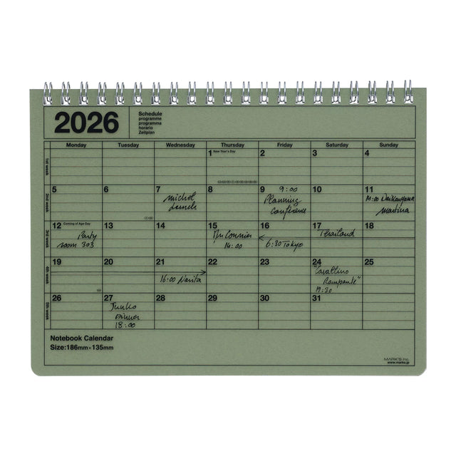 2026 Small Calendar Notebook: Khaki