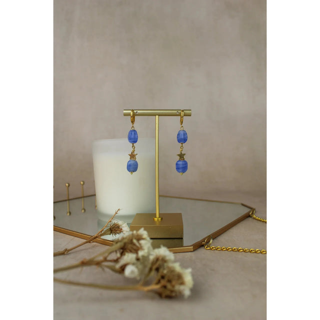 Sky Blue Facet Glass Drop Star Earrings