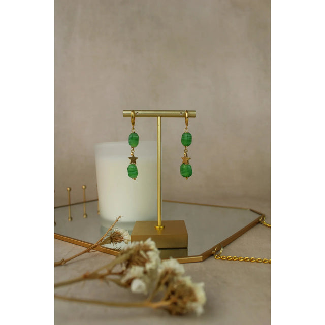 Lime Green Facet Glass Drop Star Earrings