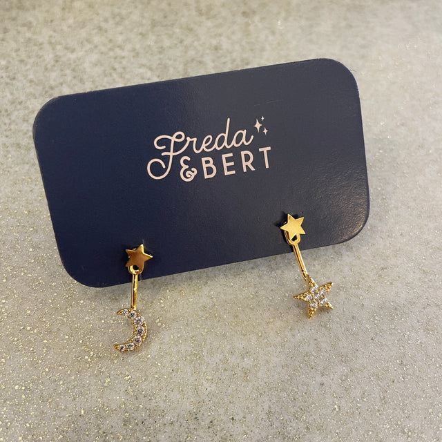 Gold Crystal Moon & Star Earrings