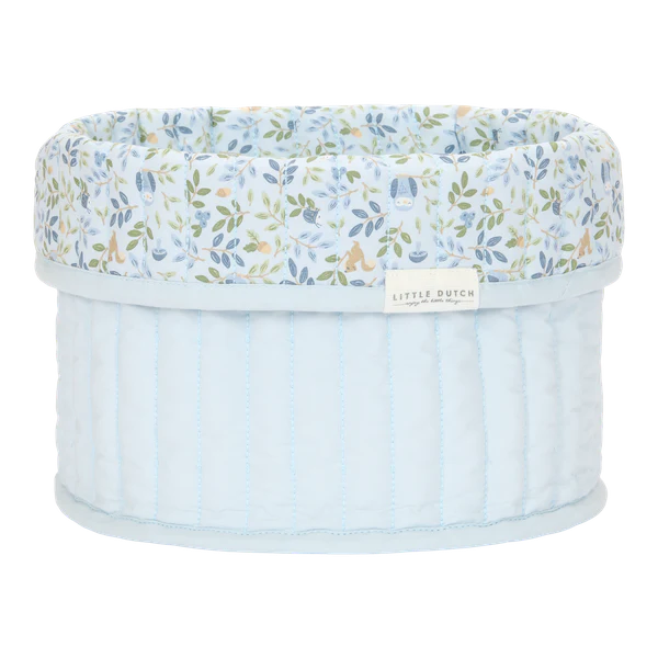 Small Reversible Quilted Storage Basket: Blue Forest Adventure