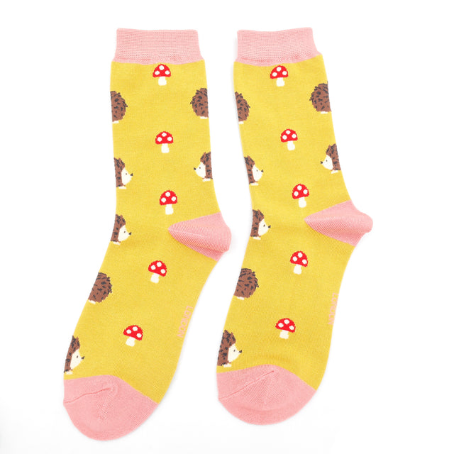 Hedgehog & Toadstool Yellow Ladies Socks