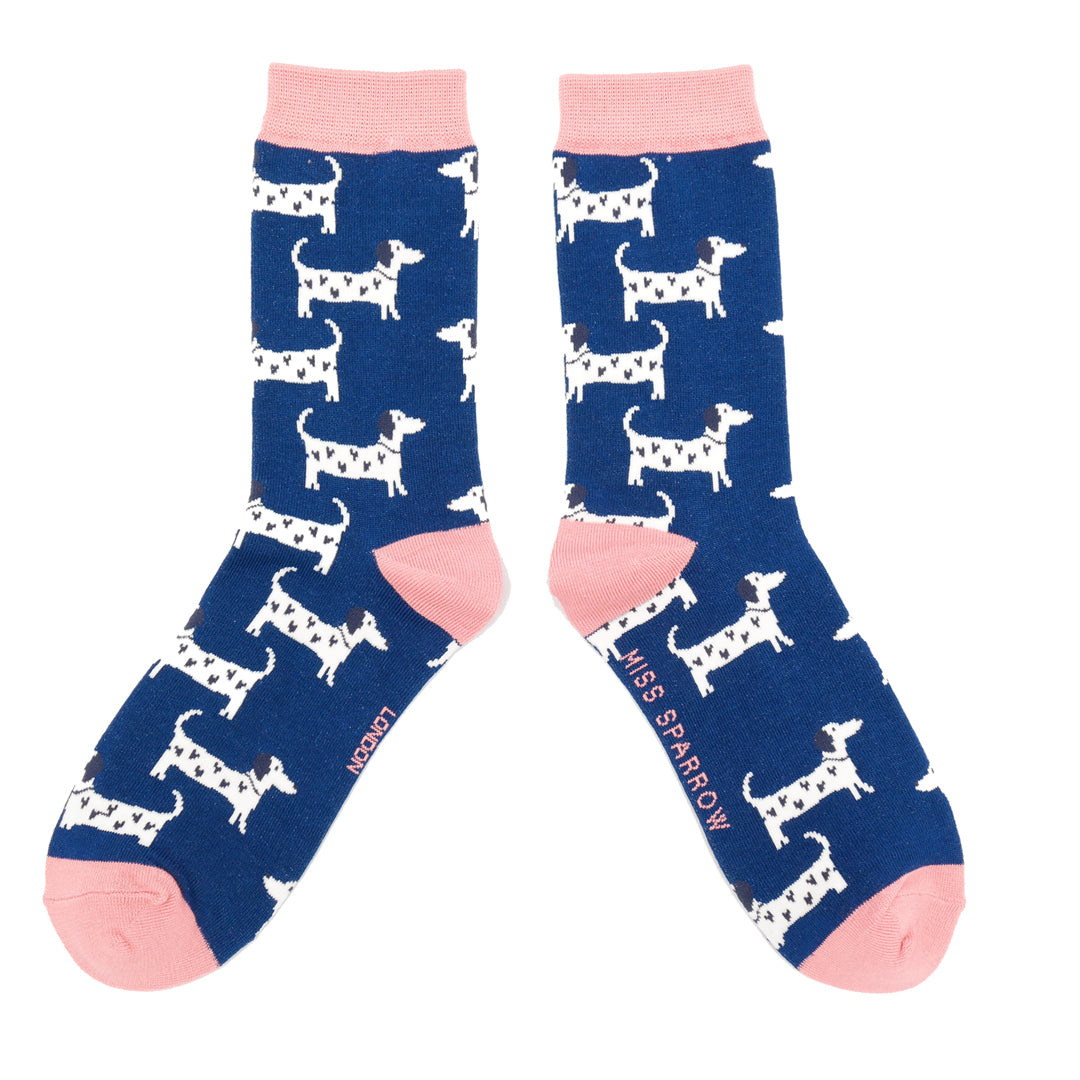 Lovely Dogs Navy Bamboo Socks