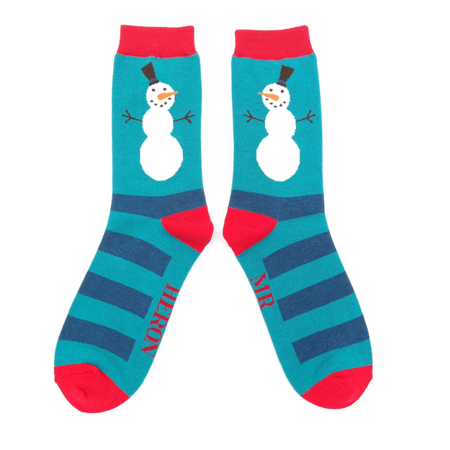 Snowmen Teal Stripe Men's Socks