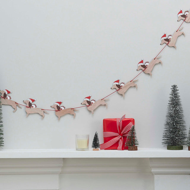 Wooden Sausage Dog Christmas Garland