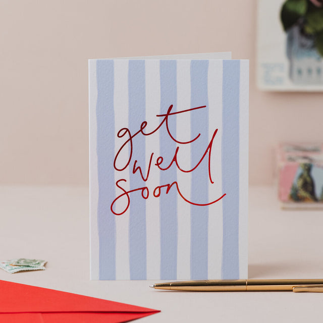 Get Well Blue Stripe Card