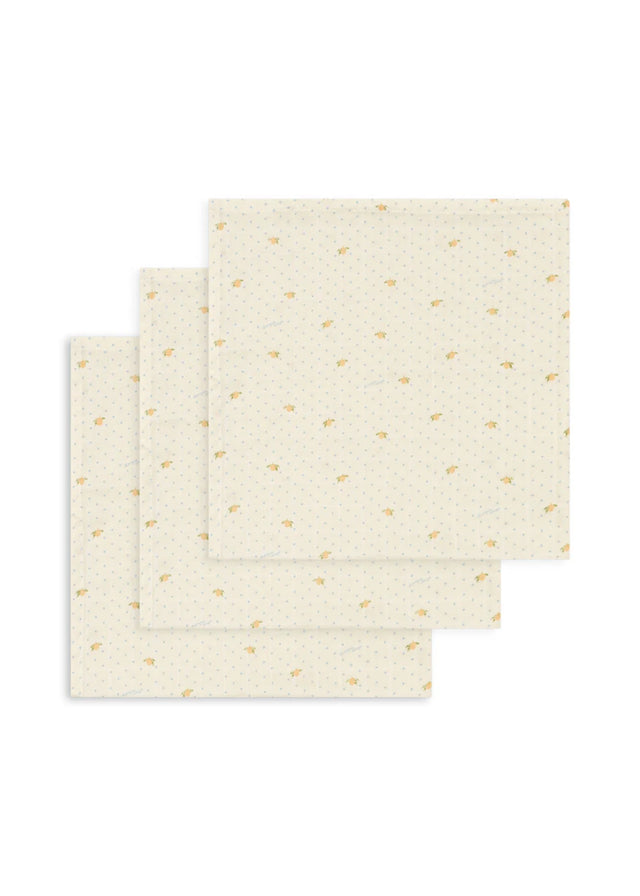 3 Pack Muslin Cloths: Lemon Dot