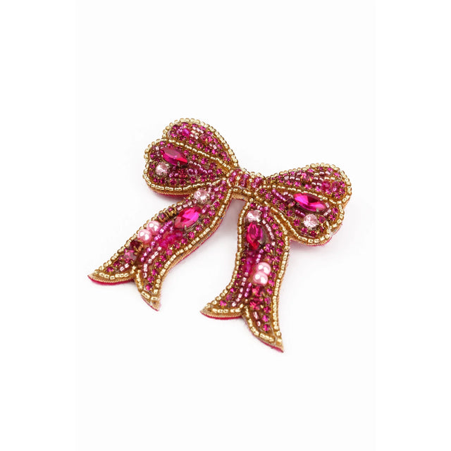 Beaded Pink Bow Brooch