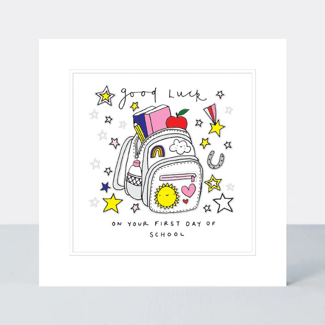 First Day Of School Pink Rucksack Card