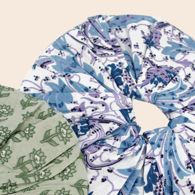 Large Blue & Lilac Patterned Scrunchie