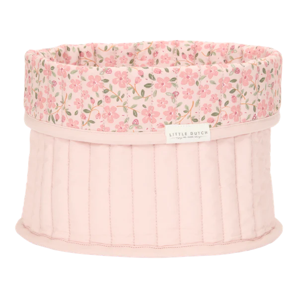 Small Reversible Quilted Storage Basket: Pink Fairy Garden