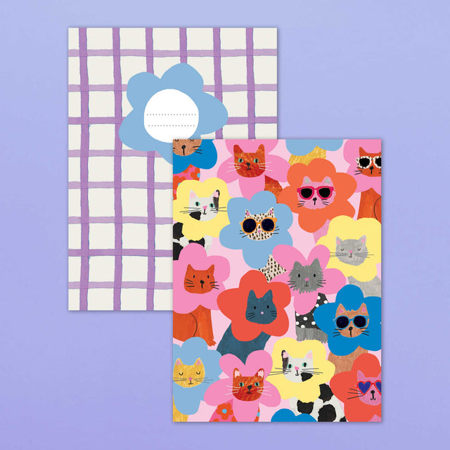 Cats And Gingham Print Sketchbook Duo