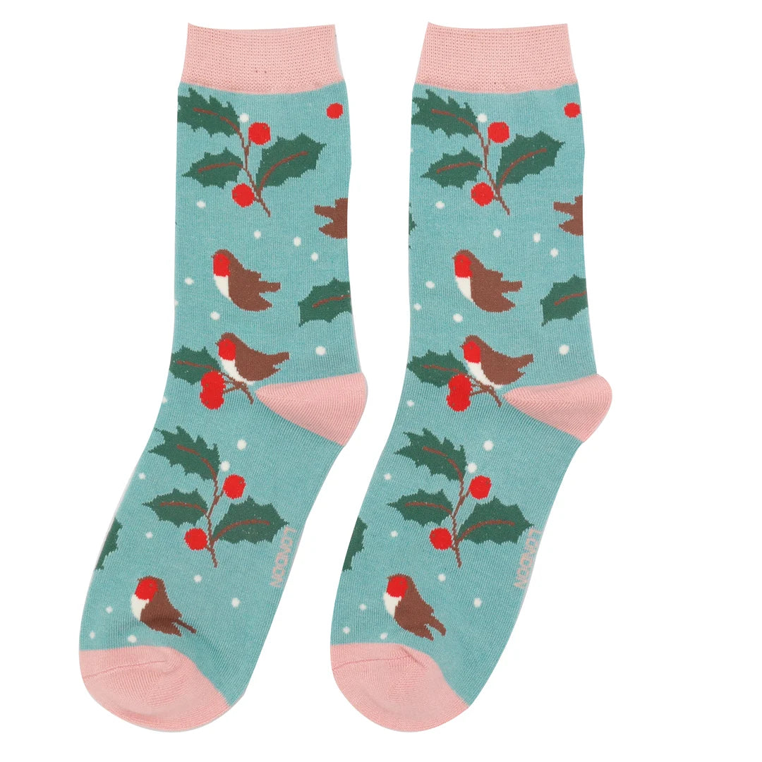 Winter Hedgerow Duck Egg Ladies Socks