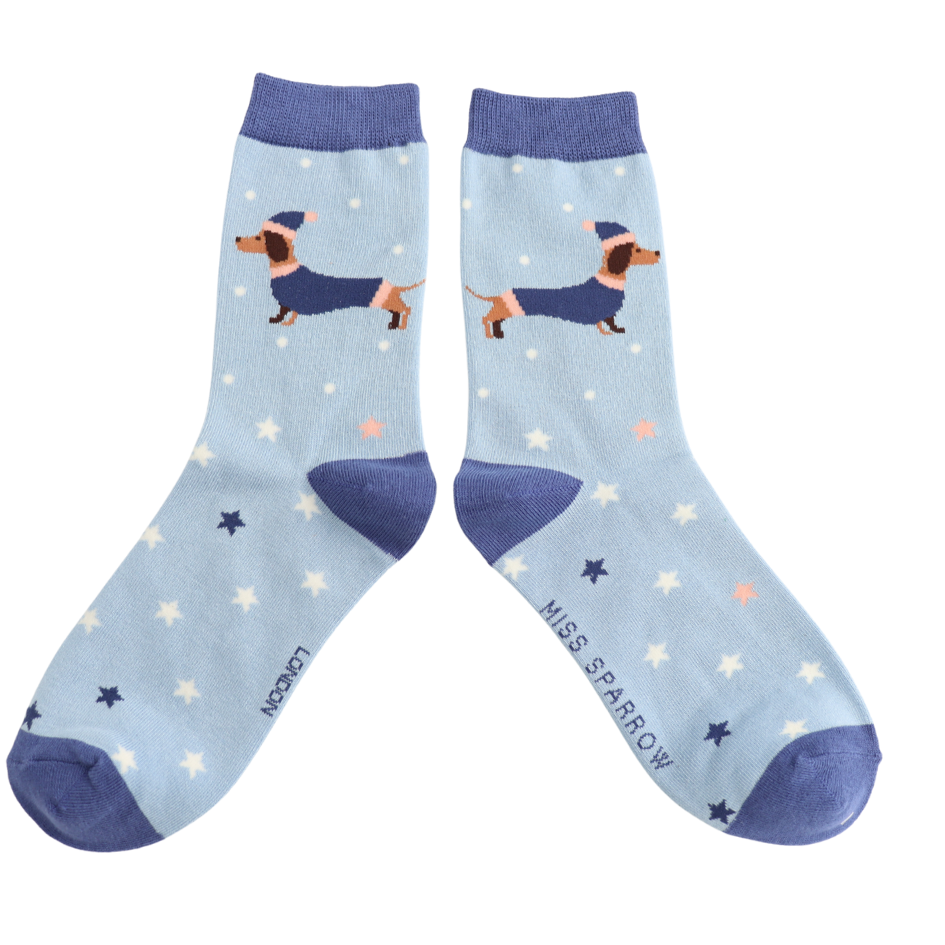 Festive Dog Powder Blue Ladies Socks