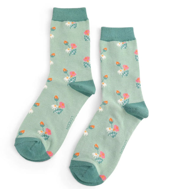 Mini Floral Duck Egg Ladies Socks