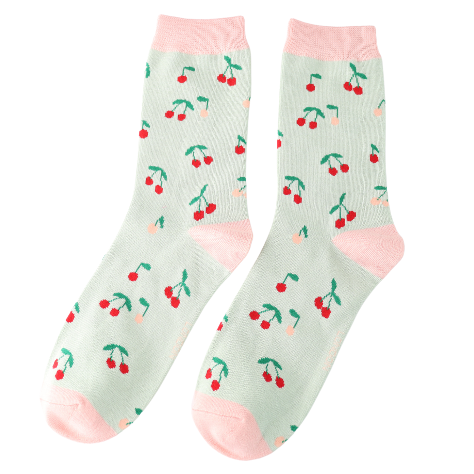 Mini Cherries Mint Ladies Socks