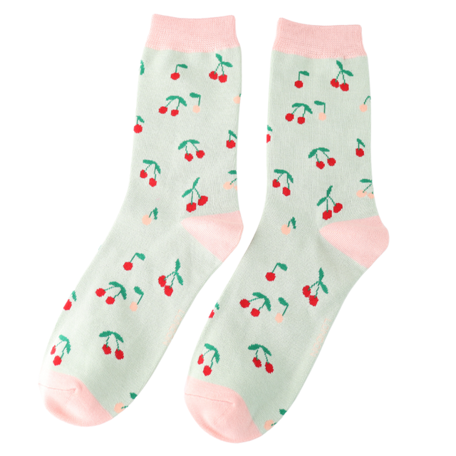 Mini Cherries Mint Ladies Socks