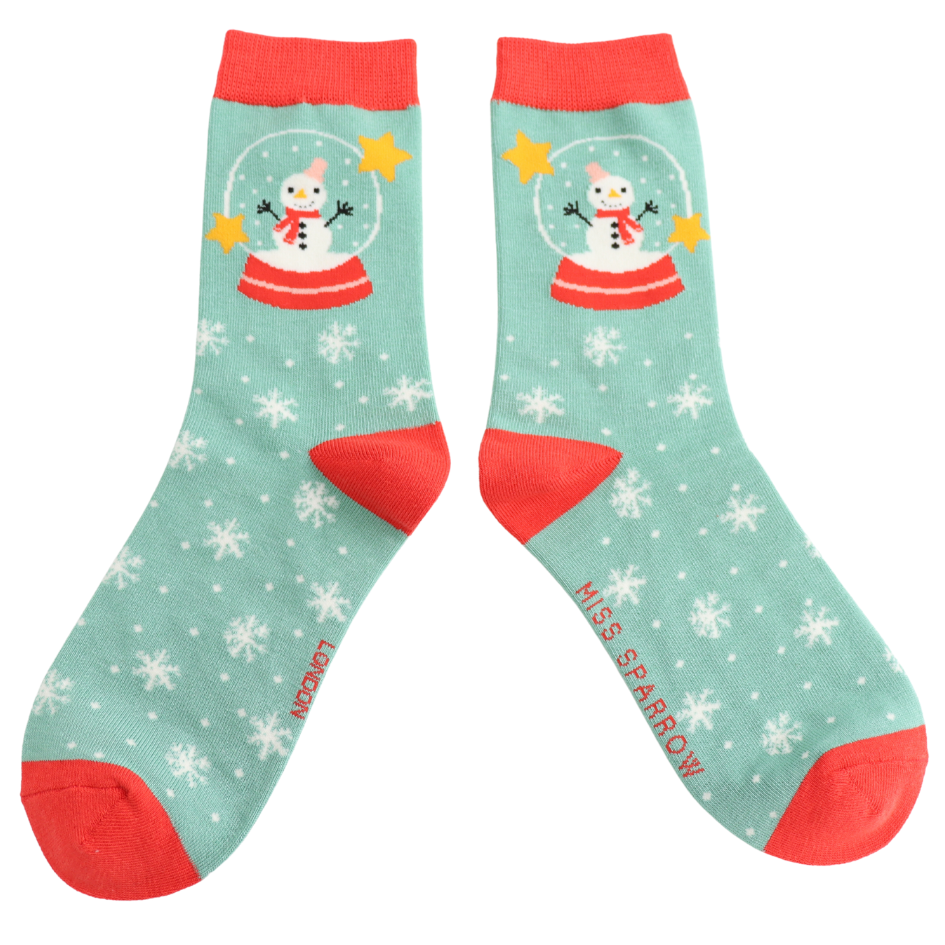 Snow Globes Green Ladies Socks