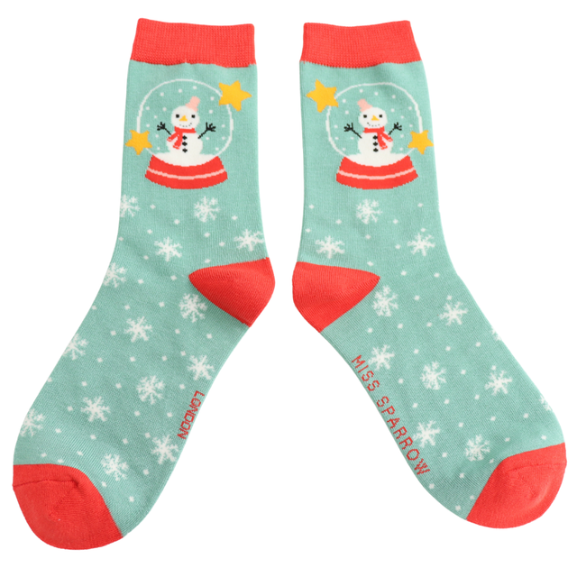 Snow Globes Green Ladies Socks