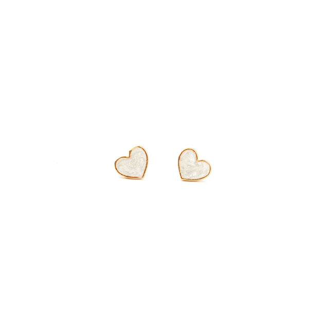 White Enamel Small Heart Studs