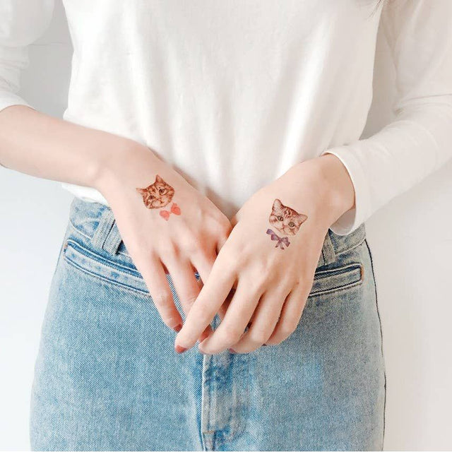 Kittens With Bows Temporary Tattoo Stickers