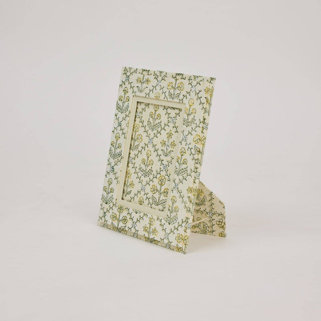 Floral Lattice Buttercream Block Printed Picture Frame (4x6)