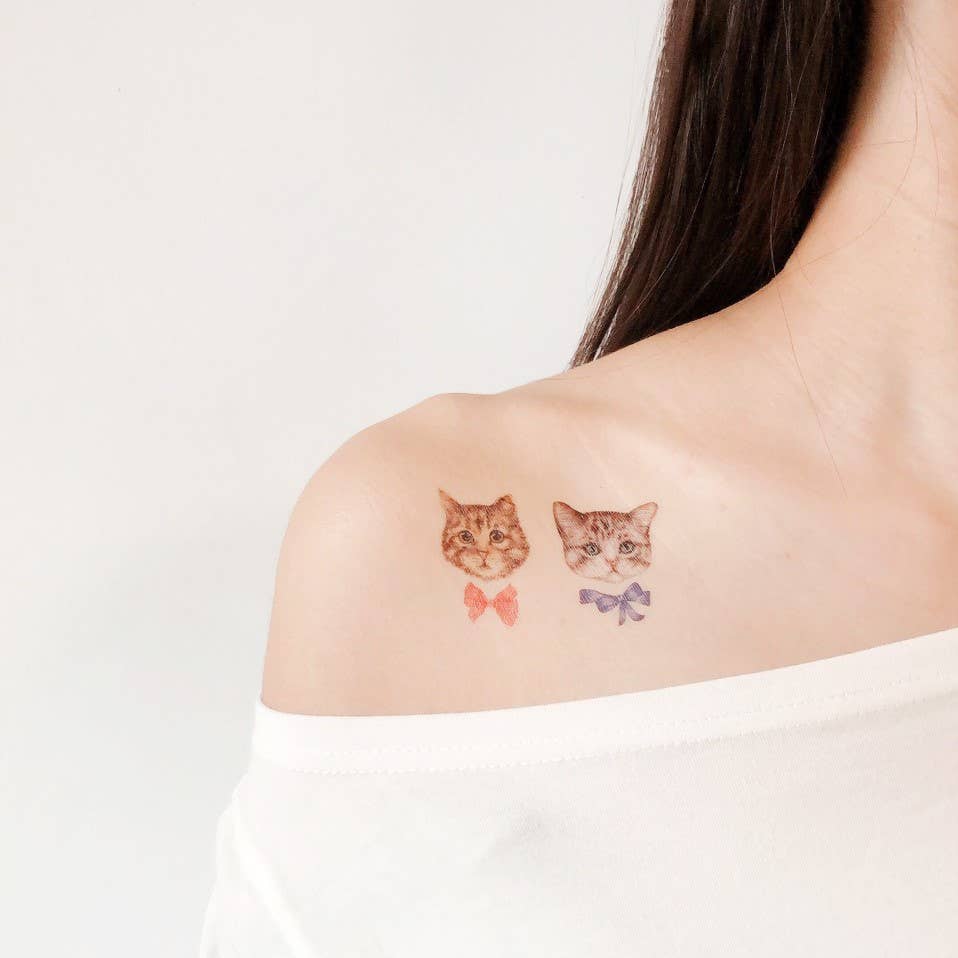 Kittens With Bows Temporary Tattoo Stickers