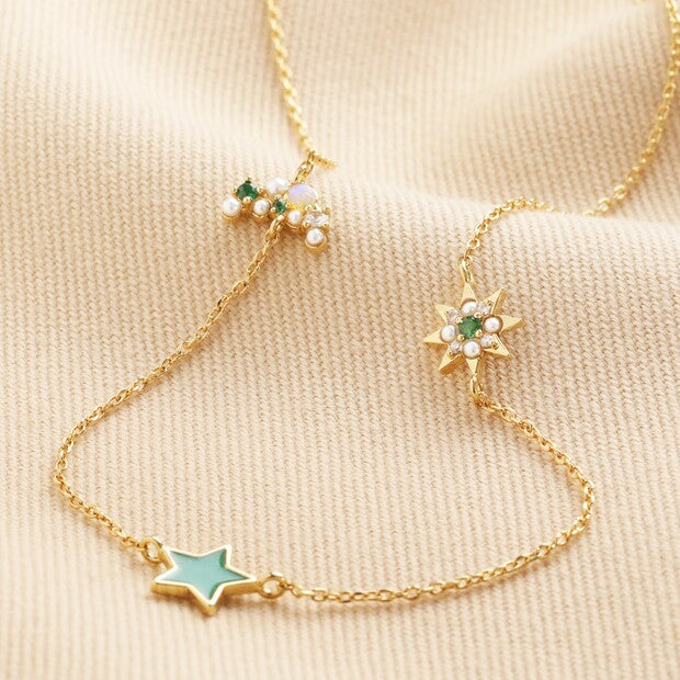 Pearl Crystal Moon & Stars Necklace