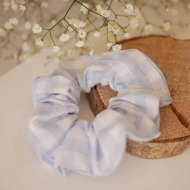 Light Blue Gingham Scrunchie