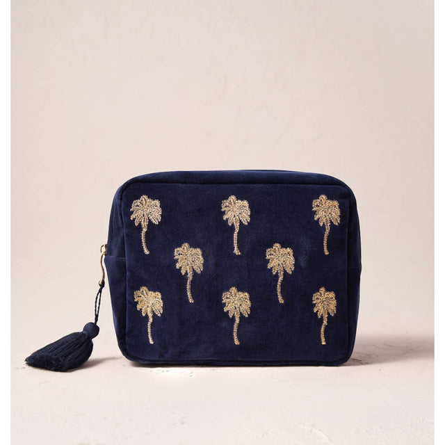 Gold Palm Tree Velvet Wash Bag